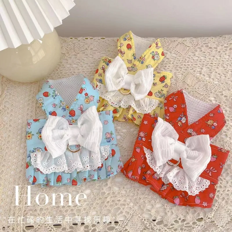 Ropa con lazo grande para mascotas, arnés de colores, ropa con flores para perros y gatos, camiseta sin mangas, estilo de tracción, osos de peluche y perros pequeños, ropa para salir