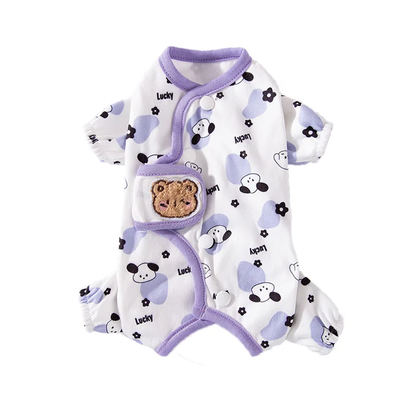 Otoño e Invierno lindo estampado pantalones de cuatro patas perro dibujos animados oso ropa de casa Teddy cuatro estaciones mono ropa para mascotas - imagen 5