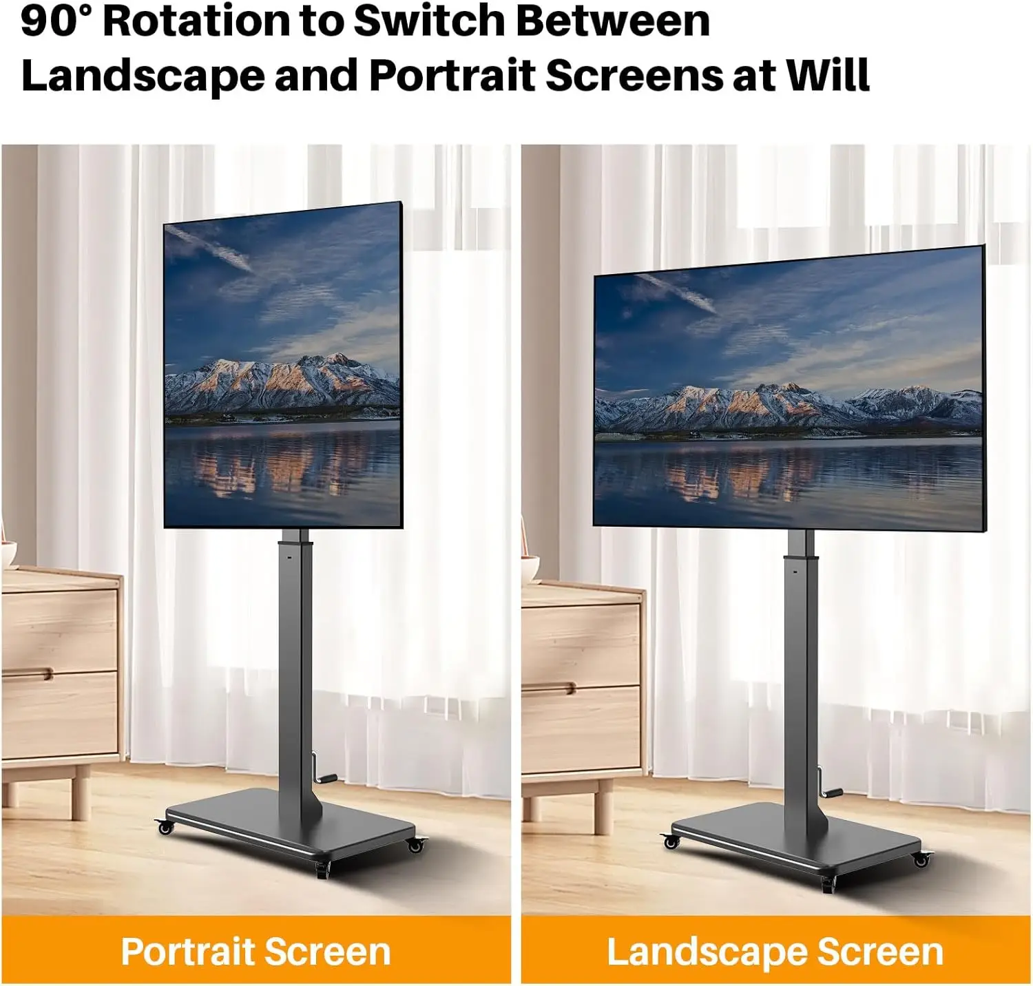 Soporte rodante para TV con manivela, ruedas, carrito para TV móvil para televisores de 42-75 pulgadas con soporte portátil ajustable en altura giratoria - imagen 2