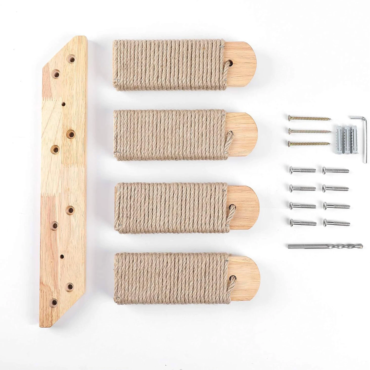 Estantes de pared para gatos de madera maciza de 4 niveles con yute para rascar, muebles de pared para escalar gatos, diseño Vertical que ahorra espacio para gatos de interior - imagen 5