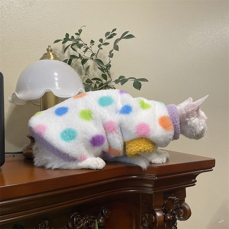 Chaleco grueso con lunares para Devon Rex en invierno, sudadera de lana cálida y cómoda para gato esfinge, disfraces de fiesta dulces para mascotas - imagen 2
