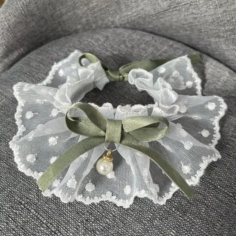 Collar con lazo de encaje blanco, baberos con pajarita, bordado de malla, collar para perros y gatos, correa para el cuello para perros pequeños y medianos, pañuelos, XL - imagen 3