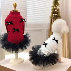 Vestido de manga larga para otoño e invierno para mascotas, falda con Base de lazo, falda de malla para gato de peluche, ropa para cachorros, ropa para perros pequeños
