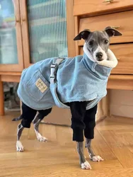 Abrigo térmico azul para galgo italiano y Whippet – Protección viento con cuello alto