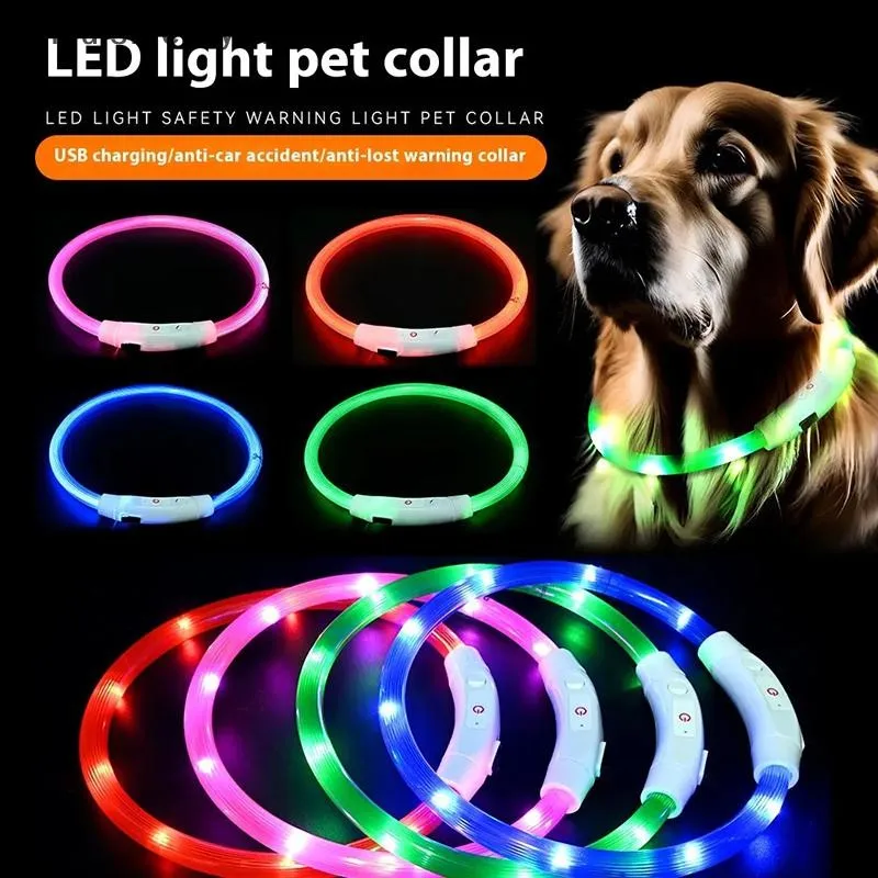 LED-Haustierhalsband mit wiederaufladbarem USB-Sicherheitslicht für Hunde und Katzen – verstellbare Sicherheit, USB-Ladehalsband, 3 Lichtmodi (Vibra