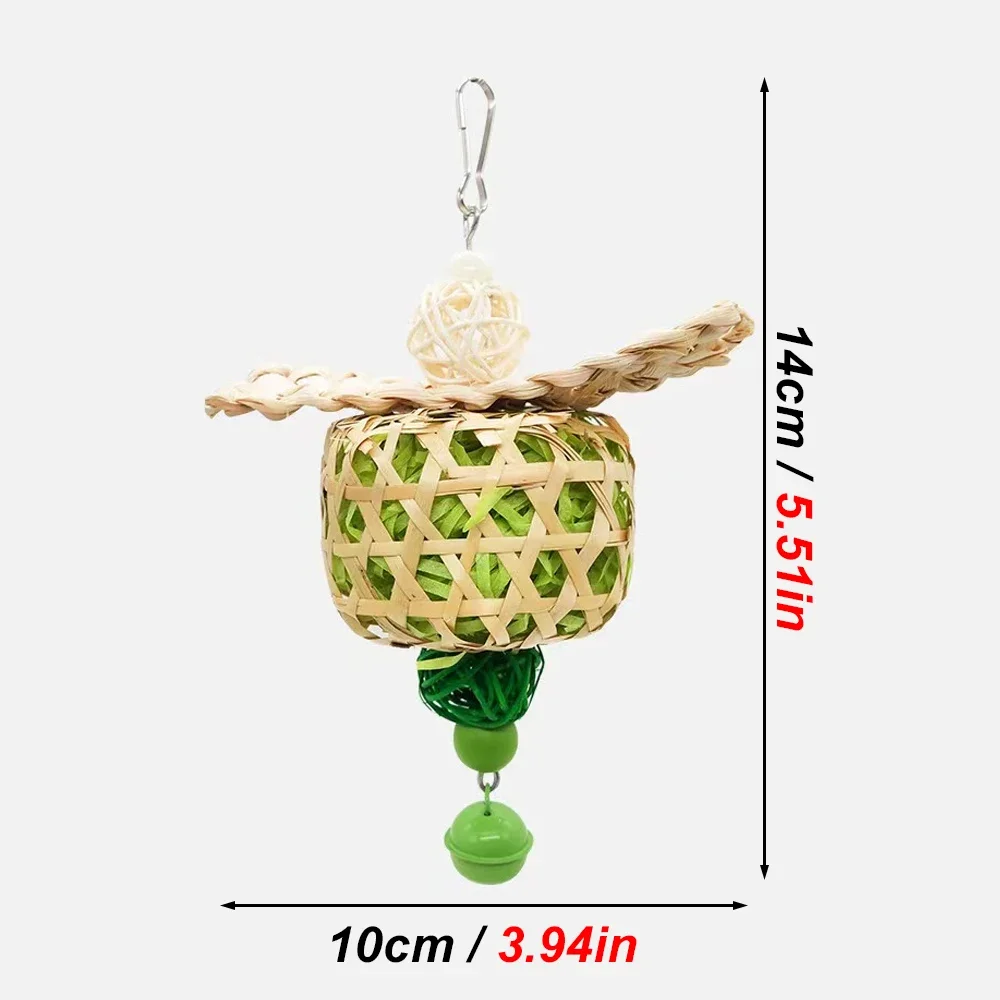 Juguete interactivo para loros y pájaros, juguete para masticar de ratán con campana y papel triturado agrietado para mascotas, jaula para loros, juguete de decoración colgante, 1 ud. - imagen 3