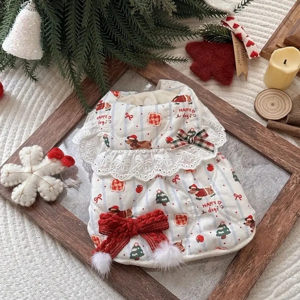 Abrigo de Navidad para otoño/invierno para mascotas, chaleco con lazo bonito de peluche, abrigo cálido para gatos, ropa para perros pequeños, ropa navideña para cachorros