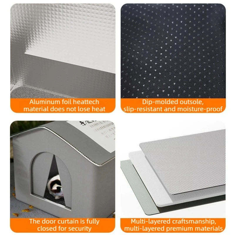 Casa exterior impermeable para gatos aislada cerrada con cortina - imagen 4
