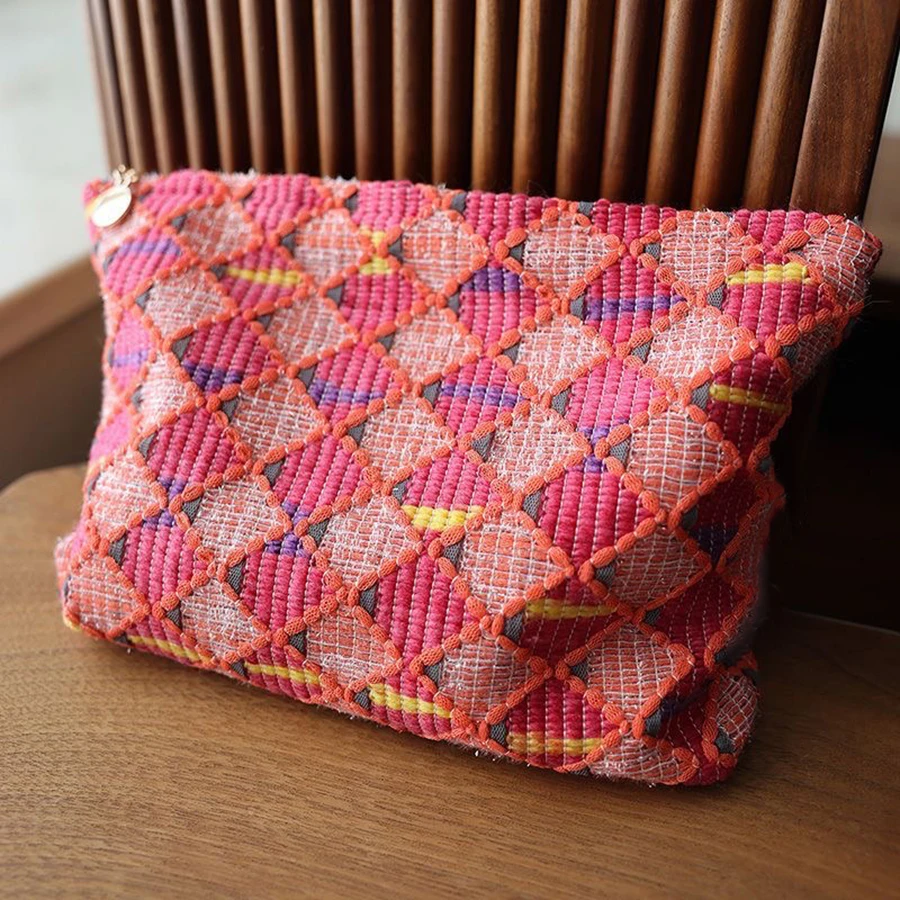 Bolsa de cosméticos con cremallera de gran capacidad a la moda con rejilla de diamantes rojos, regalo de cumpleaños, regalo de Año Nuevo, bolsa de almacenamiento para mujer, bolsa de aseo de viaje