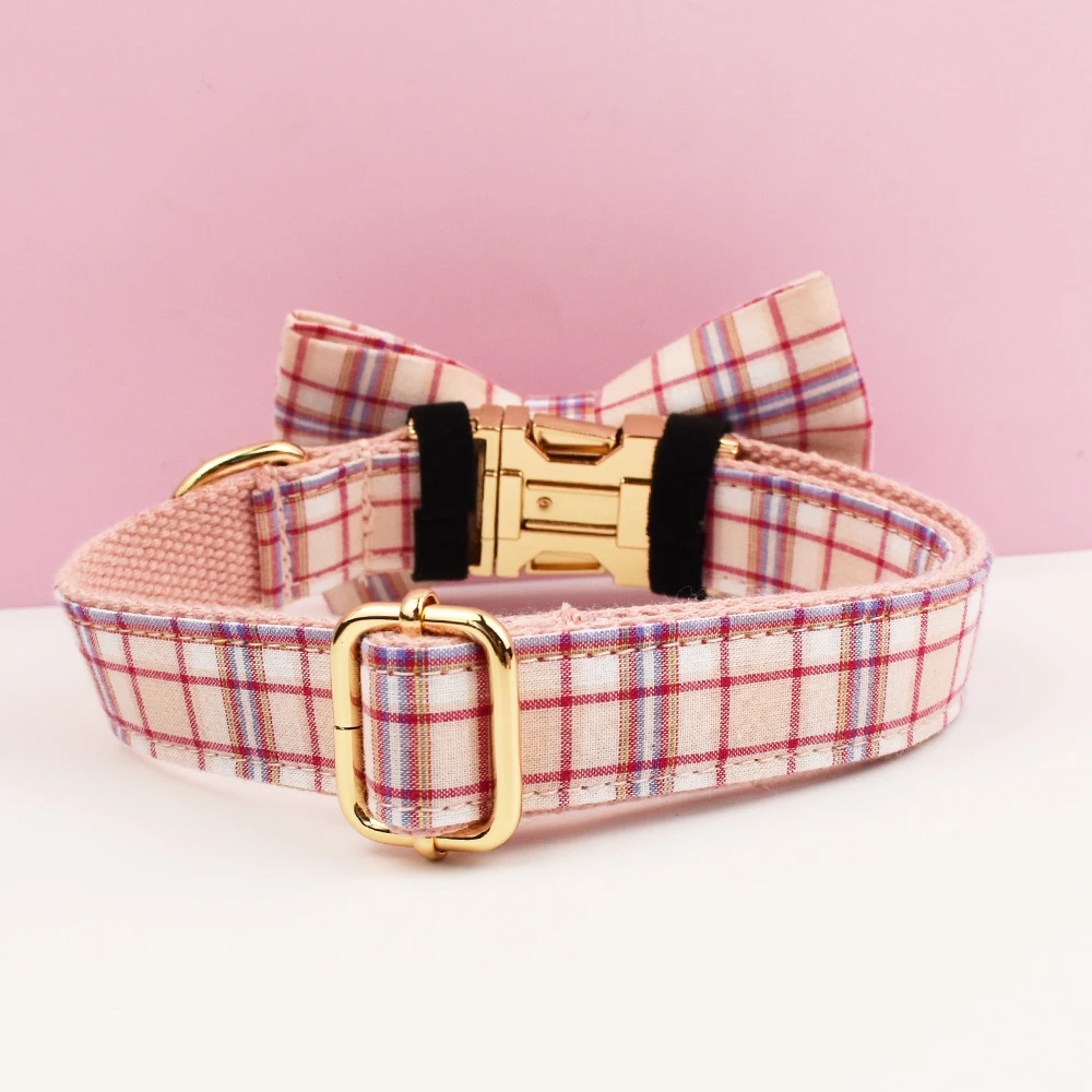 Juego de Collar y correa para perro a cuadros rosas, placa con nombre grabada personalizada, suministros para mascotas, correa para perro, arnés personalizado para perro - imagen 5