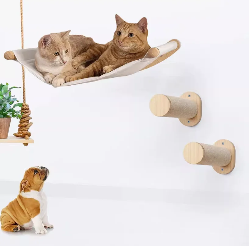 Tirador para gatos resistente al desgaste montado en la pared Hamaca de madera que ahorra espacio Juego de actividades y descanso para mascotas