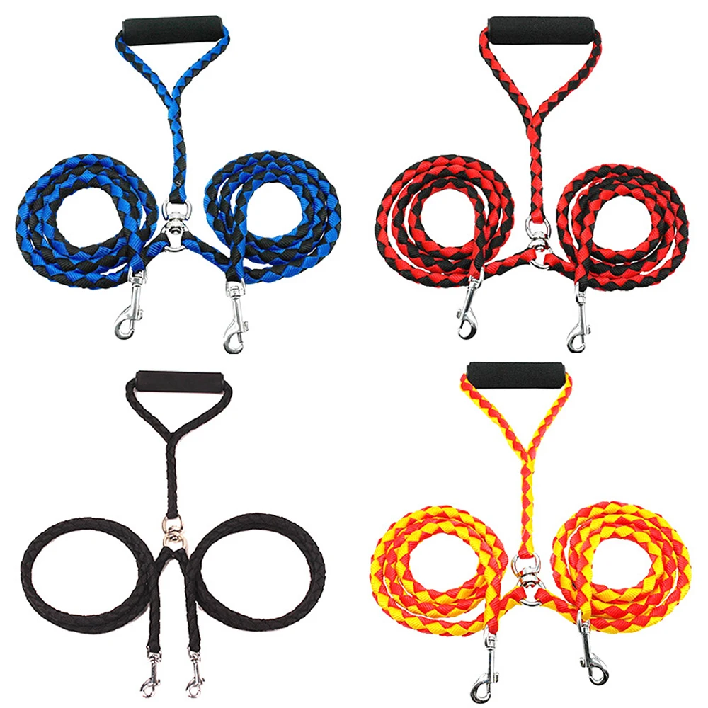 Correas tejidas de doble cabezal para perros, con mango acolchado, doble correa para dos perros, cachorros, perros pequeños y medianos, entrenamiento para caminar, 1 ud. - imagen 4