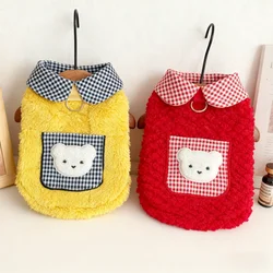 Ropa cálida de invierno para perros, chaleco a cuadros de lujo para perros, Sudadera con capucha, suéter suave bonito para cachorros, jersey con estampado de oso para gatos, chaleco para mascotas, suministros para perros