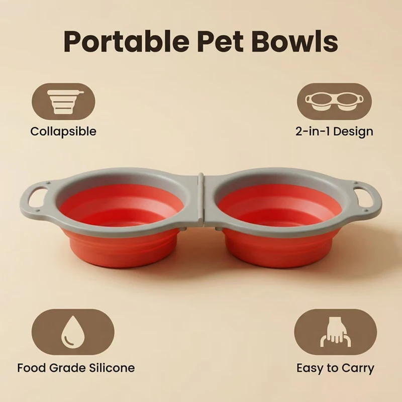 Tazón doble plegable de silicona para perros pequeños portátil
