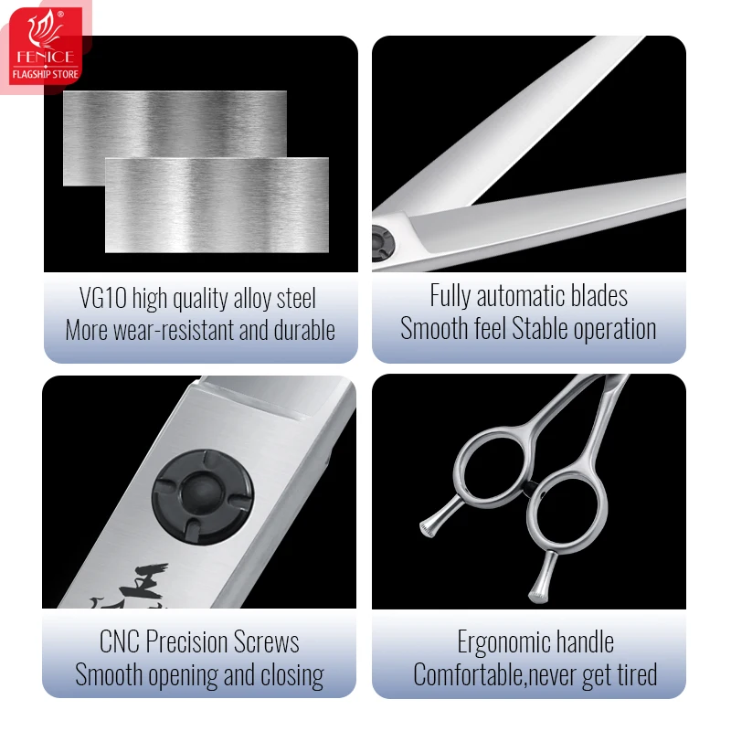 Fenice-Tijeras profesionales JP VG10 de acero para mano izquierda, accesorio supercurvado, 38 °, recta, para aseo de perros y mascotas, 7/7 pulgadas - imagen 3