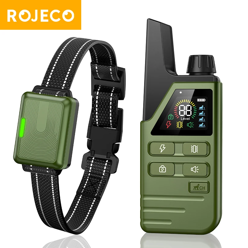 ROJECO Collar eléctrico de entrenamiento para perros, dispositivo antiladridos, resistente al agua IPX7, con Control remoto, recargable