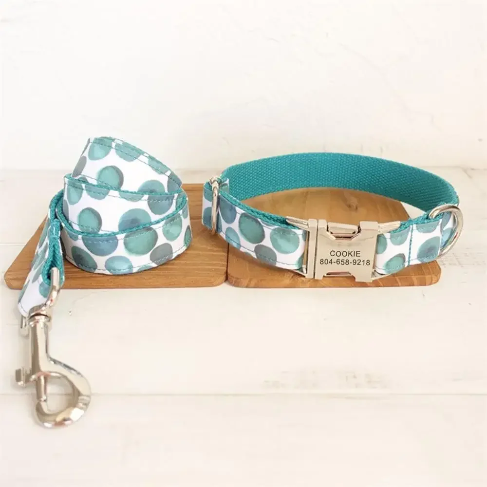 Collar personalizado para mascotas, placa con nombre personalizada, etiqueta de identificación, collares ajustables para perros y gatos con burbujas amarillas y azules, correa de plomo