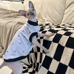 Ropa para un gato Manga corta Abrigo de algodón para Sphynx Cat Verano Camiseta con lazo gris para gatitos Perros Pijama suave y dulce para gato