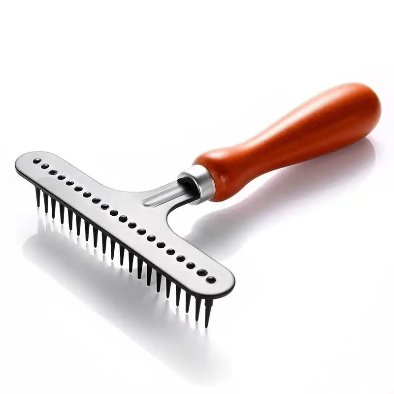 Herramienta de deshedding de madera de pelo largo y corto para mascotas, rastrillo de pelo de perro, herramienta de deshedding para perros y gatos, rastrillo de aseo para mascotas - imagen 3