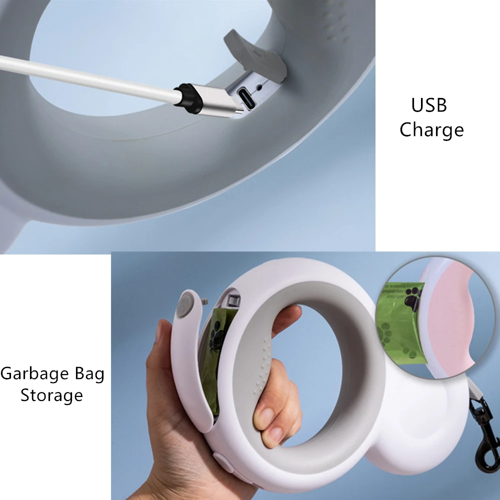 Correa retráctil con luz LED para perros medianos y grandes, correa de nailon resistente de lujo con carga USB para mascotas - imagen 5