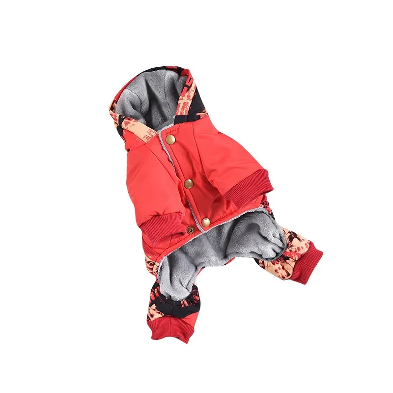 Parkas con capucha de cuatro patas para perros, mono cálido estampado de cuatro patas a prueba de viento para exteriores, ropa para perros pequeños, ropa para cachorros - imagen 5