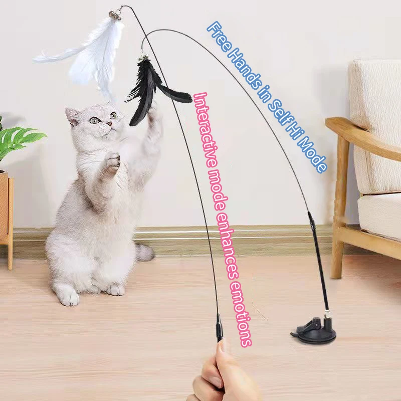 Juguete interactivo para gatos, palo para gatos manos libres, juguete para jugar a gatitos, varita de juguete con ventosa, varita para gatos con pájaros/plumas, suministros para mascotas - imagen 4