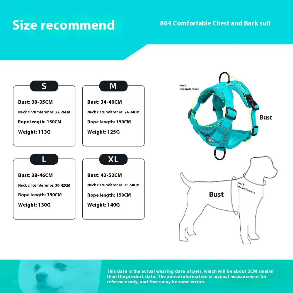 Nuevo chaleco reflectante con arnés para perros, transpirable, fácil de usar, cómodo arnés ajustable para mascotas para perros pequeños y medianos - imagen 2