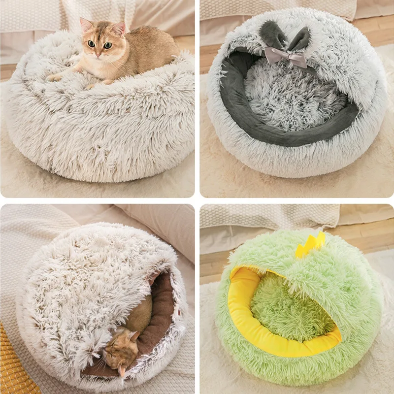 Cama de invierno para gatos, cama cálida para gatos, cama para perros totalmente cerrada, perros pequeños durmiendo en suministros para mascotas de invierno - imagen 4