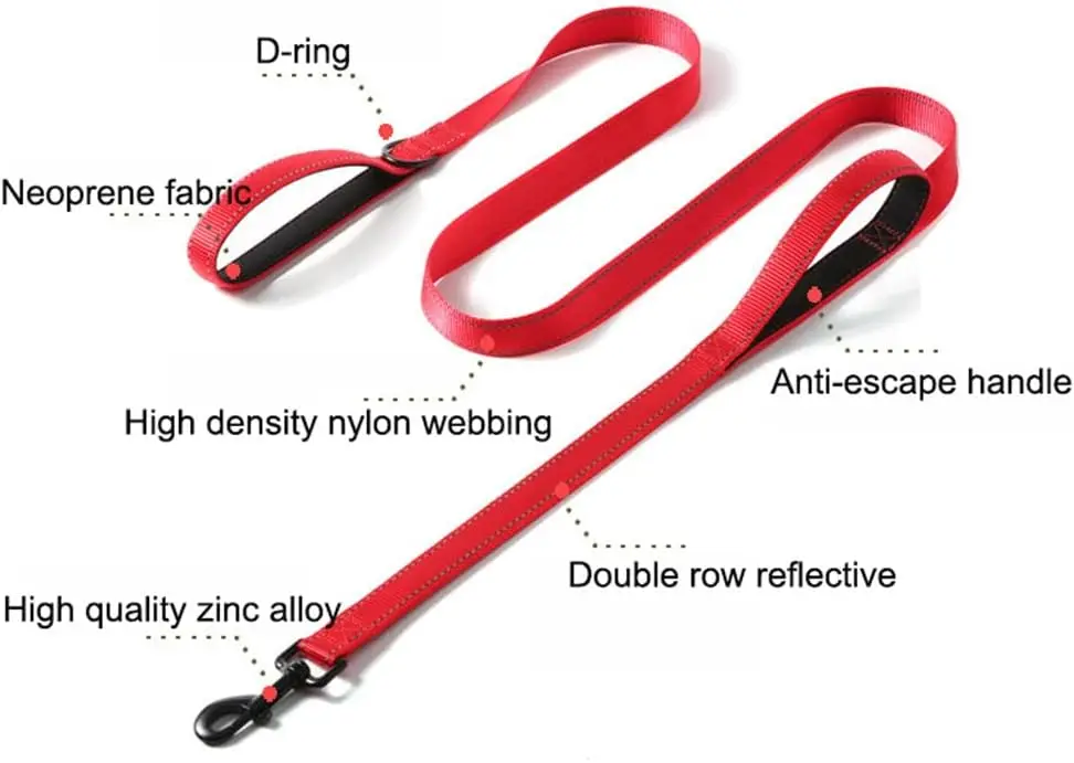 Correa para perros de alta resistencia de 6 pies para perros medianos y grandes, correa de cuerda de nailon reflectante de doble mango para accesorios para mascotas de Control de tráfico - imagen 3