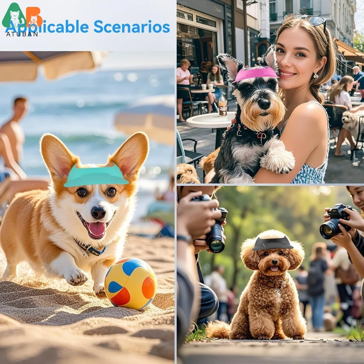 ATUBAN Sombrero para Perros S/M, Sombreros para el Sol para Perros Agujeros para las Orejas, Visera para Perrito Ajustable Deporte al Aire Libre Sombrero de Playa de Verano Gorra de Béisbol Transpirable - imagen 2
