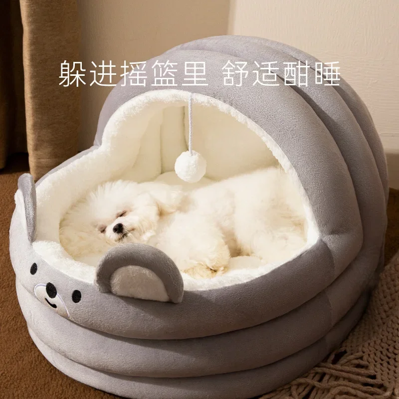 Cálido en invierno Casa para perros Cama para gatos Perros pequeños y medianos Perrera para gatos semicerrada extraíble y lavable - imagen 2
