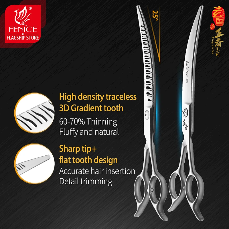 Fenice VG10 acero 7 pulgadas 3D dientes inversos tijeras mágicas para el cuidado de perros y mascotas tijeras rectas/curvas tornillos de rodamiento 60-70%