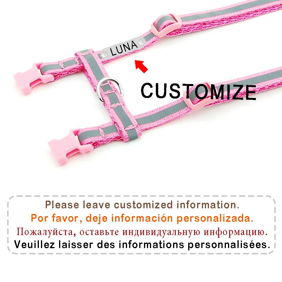 Arnés de nailon reflectante personalizado para gatos, correa ajustable para cachorros y gatitos, arnés para perros con cuello Halter para mascotas pequeñas y medianas - imagen 2