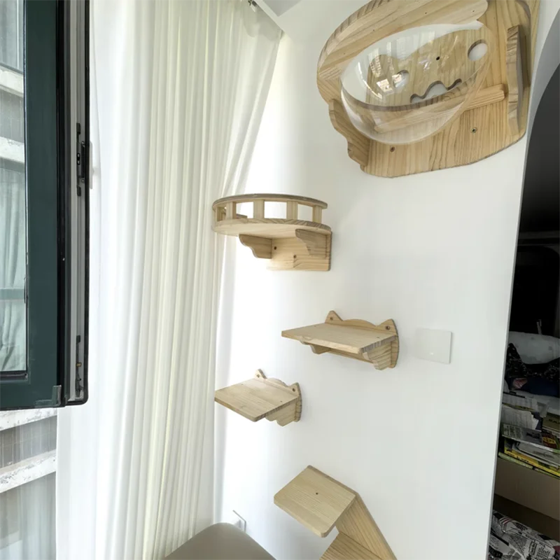 Árbol de madera para gatos, estantes de escalada montados en la pared para gatos, poste rascador, hamaca para gatos, marcos de casa y plataforma de salto, muebles para mascotas - imagen 2