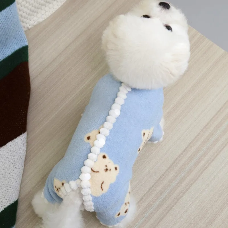 Mono de lana para perros con estampado de conejo y oso, ropa para perros de cuatro patas, abrigo cálido para otoño e invierno, pijamas para mascotas Chihuahua y gatos - imagen 4