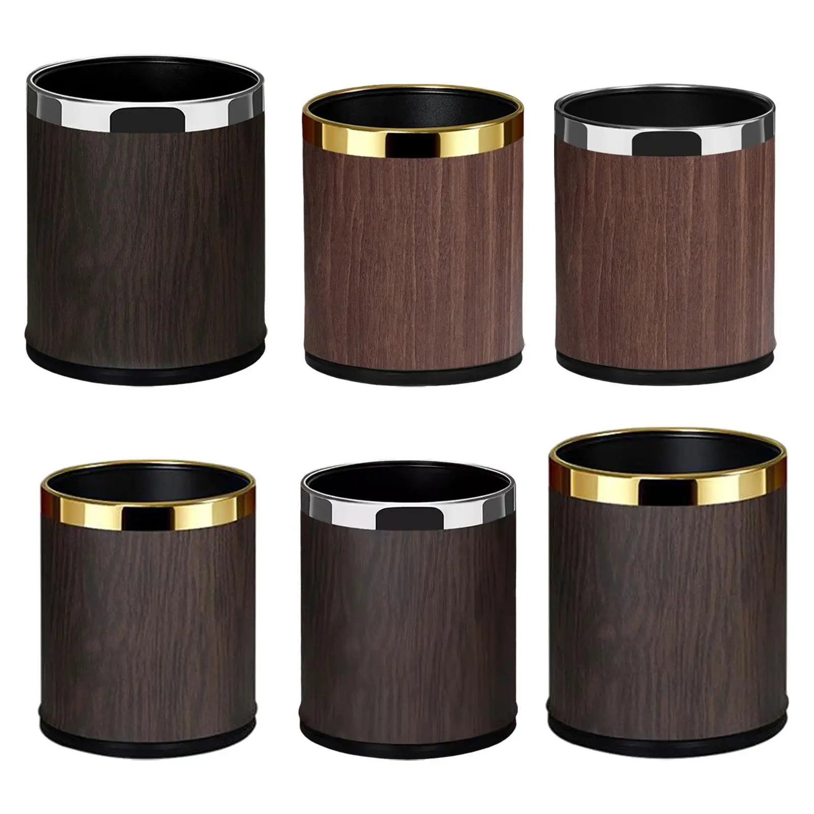 Wood Grain Trash Can Dustbin Modern Simple Lightweight Waste Can Garbage Can for Restroom Dorm Office Living Room Restaurant