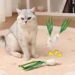 Juguete de peluche para masticar para gatos, cebollino simulado interactivo, lindo gatito chirriante, accesorios para gatos resistentes a mordeduras