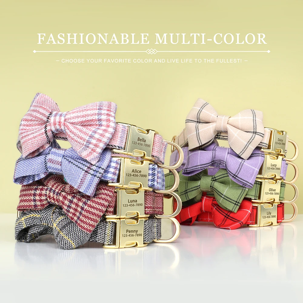 Collar de nailon personalizado para perro, collares con lazo bonito para cachorro, Collar con nombre de identificación de mascota grabado gratis para perros pequeños y medianos, Chihuahua - imagen 2