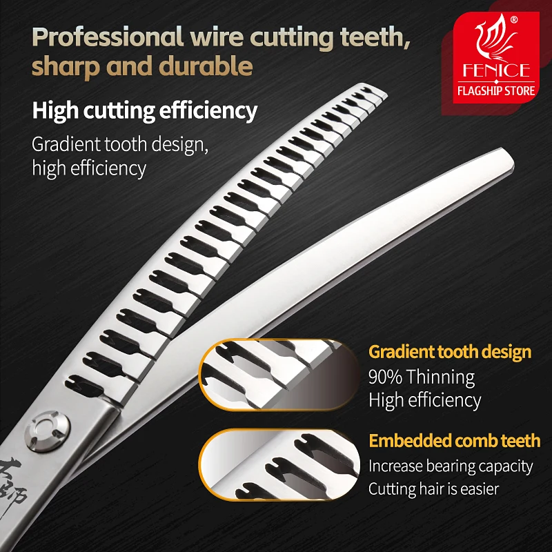 Fenice Master Series-cortadora de pelo para perros, tijeras de aseo de belleza, tijeras curvadas naturales para mascotas, tasa de 80%, 7 pulgadas - imagen 3