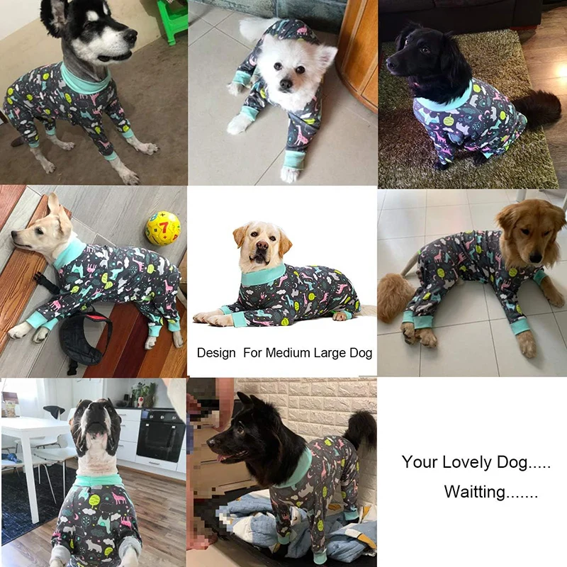 Traje de recuperación de cirugía de dinosaurios para perros grandes, pijamas de algodón para perros para perder, evitar lamer heridas quirúrgicas, vientre completo - imagen 5