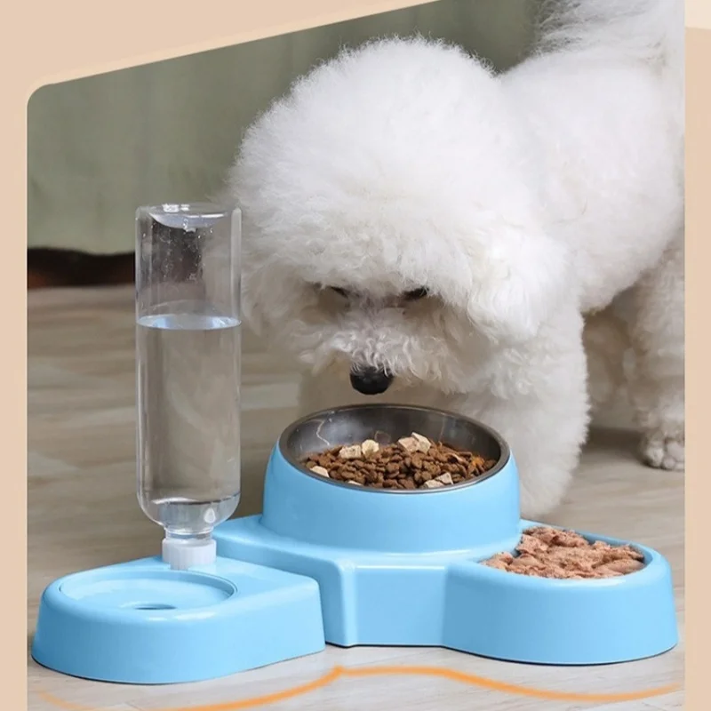 Cuenco azul para perros y gatos, fuente automática para comida, alimentador de agua, contenedor para gatos, Artículos para Mascotas, beber, dos en uno, 1 Juego - imagen 4
