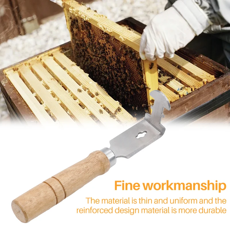 Limpiador de colmena de abeja de acero inoxidable, 1 piezas, pala de miel, herramienta de limpieza de Marco con mango de madera, suministros de Apicultura - imagen 4