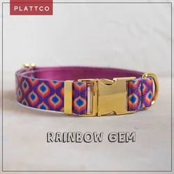 Collar de perro único con gemas estampadas arcoíris y hebilla dorada