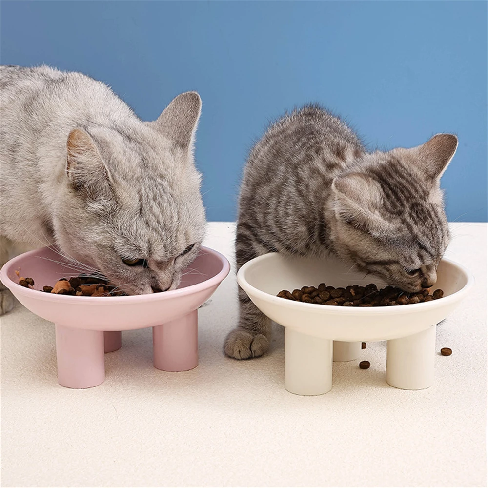 Cuenco de comida para gatos, Protector de cuello alto de fondo, platos de alimentación para mascotas, alimentador para gatitos, protege las vértebras cervicales, cuencos individuales de gran apertura