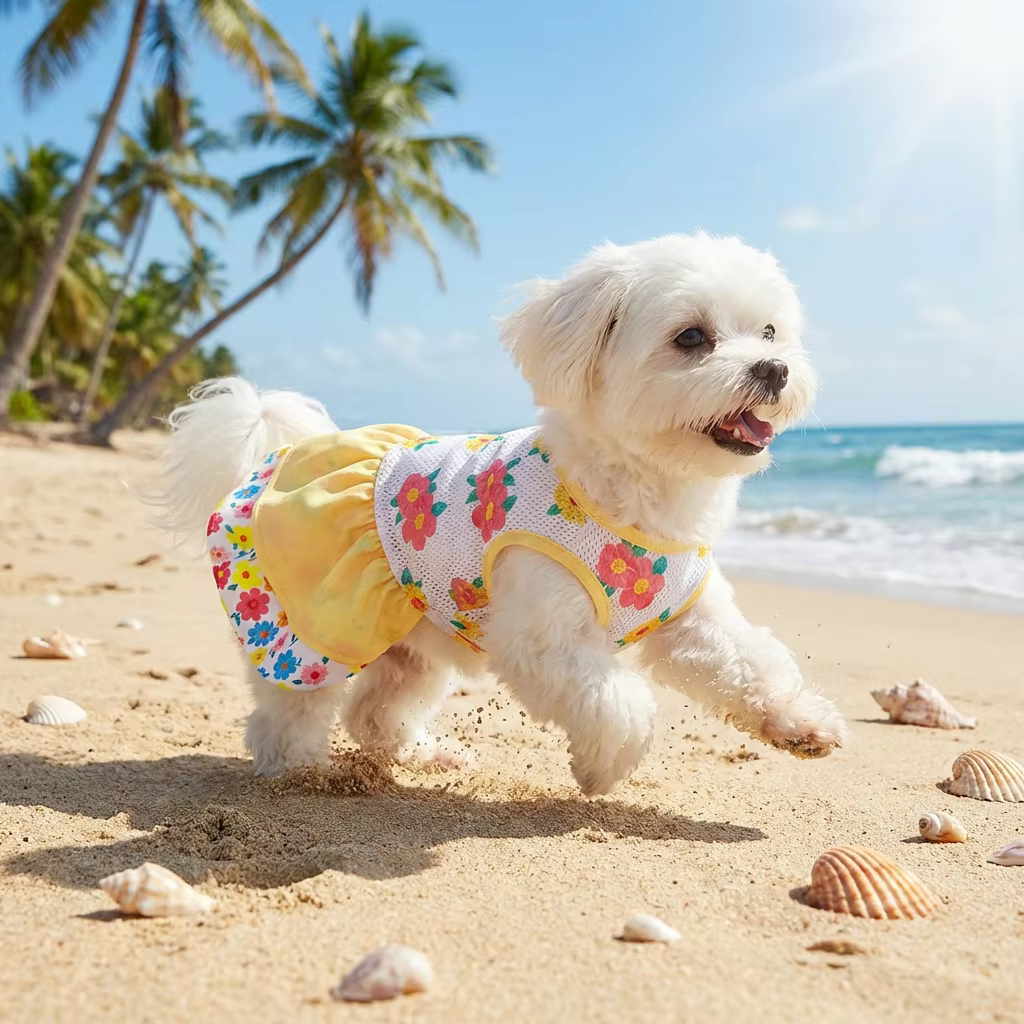 Vestido falda transpirable doble capa amarillo y blanco perros y gatos - imagen 4