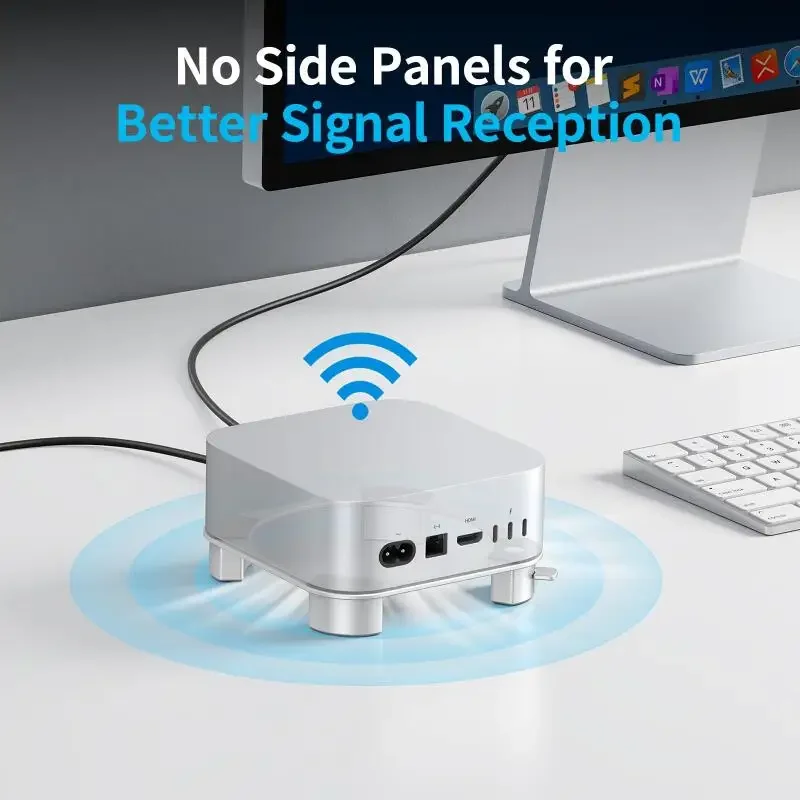 Soporte de aluminio para Mac Mini M4 2024, Base de refrigeración de ajuste de precisión con pies de silicona antideslizantes y fácil acceso con botón de encendido - imagen 2