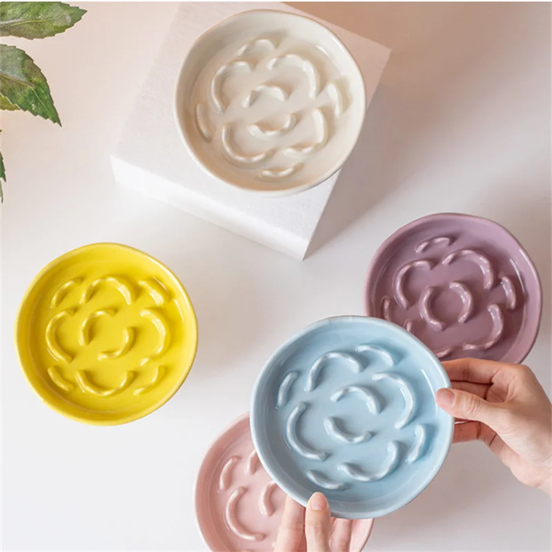 Comedero lento cerámica para perros y gatos – Diseño floral - imagen 3