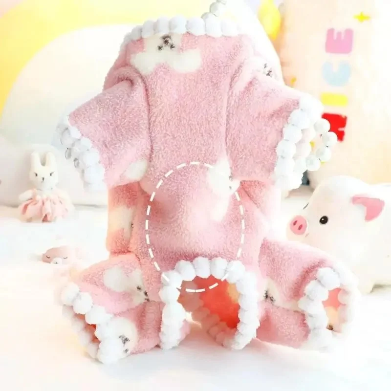 Monos cálidos de invierno para perros, ropa de felpa a la moda para perros, chaqueta con estampado de oso para cachorros, abrigo, pijamas suaves y bonitos para gatos, monos para mascotas, disfraz para perros - imagen 5