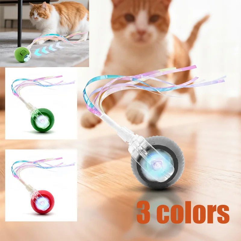 Juguete interactivo para gatos, bola mágica rodante automática para interiores, juguete para gatitos, bola rodante con Teaser de cola larga, juguete eléctrico inteligente para gatos