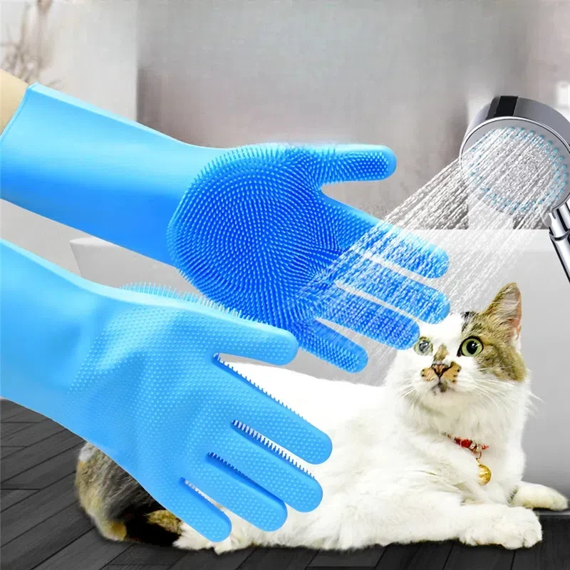 Guante de baño de silicona para gatos, cepillo y masajeador de baño suave para mascotas, herramienta eficiente para el cuidado de gatos, cepillo de champú